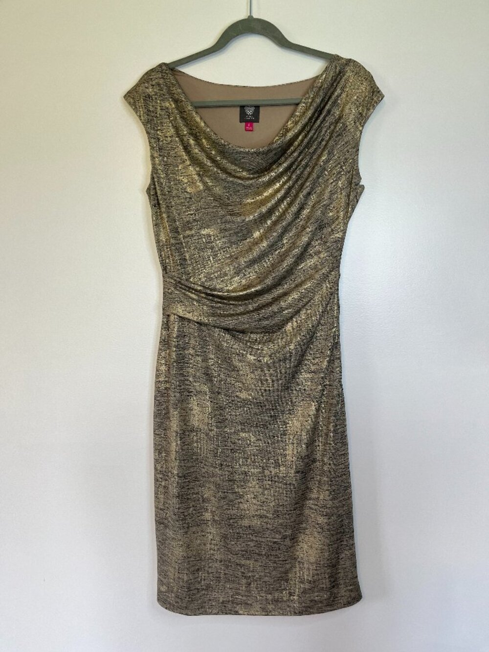 Vince Camuto Gold Metallic Cowl Neck Sheath Dress